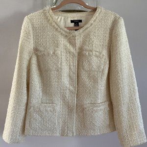 Alfani Houndstooth Off White Wool Blend Blazer Jacket Brass Snaps WomenSize 14